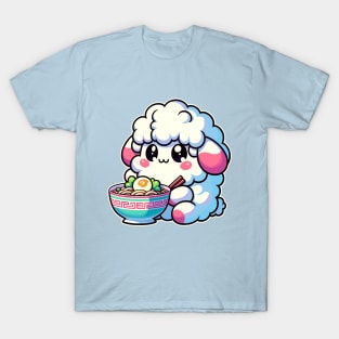 Kawaii Sheep Eating Ramen Noodles Japanese Food T-Shirt